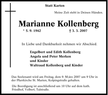 Traueranzeige von Marianne Kollenberg von Tageszeitung