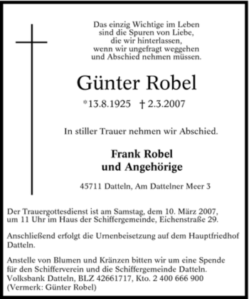 Traueranzeige von Günter Robel von Tageszeitung