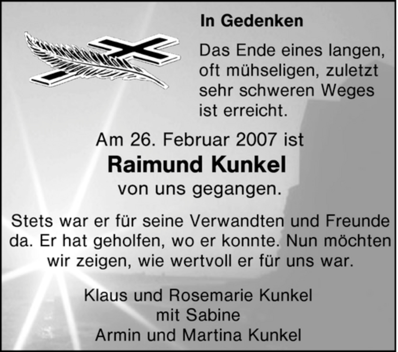 Traueranzeigen von Raimund Kunkel TrauerinNRW.de