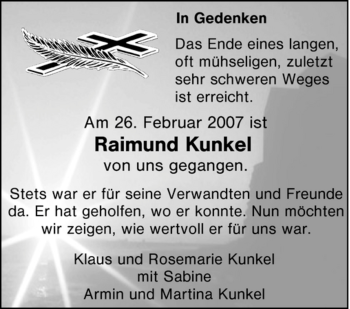 Traueranzeige von Raimund Kunkel von Tageszeitung