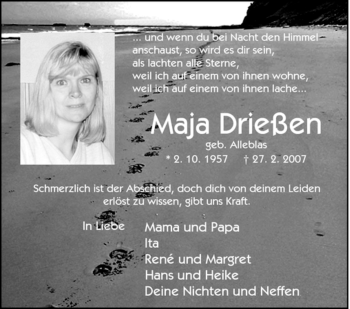 Traueranzeige von Maja Drießen von Tageszeitung