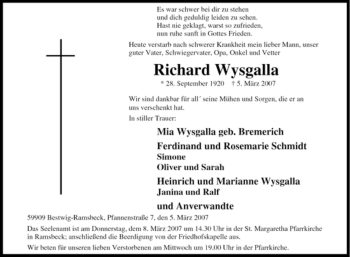 Traueranzeige von Richard Wysgalla von Tageszeitung