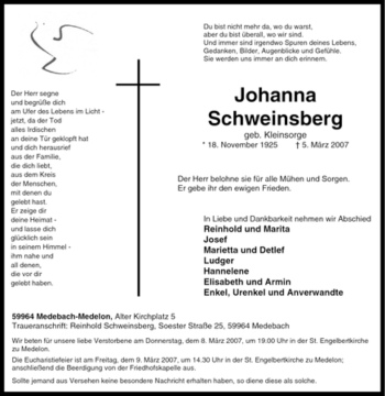 Traueranzeige von Johanna Schweinsberger von Tageszeitung