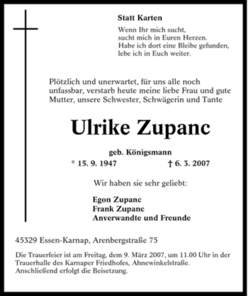 Traueranzeige von Ulrike Zupanc von Tageszeitung