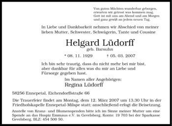Traueranzeige von Helgard Lüdorff von Tageszeitung