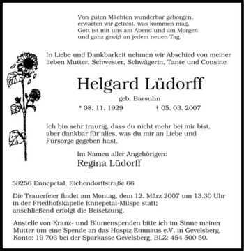 Traueranzeige von Helgard Lüdorff von Tageszeitung