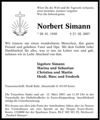 Traueranzeige von Norbert Simann von Tageszeitung