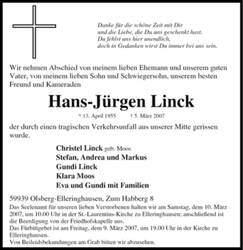 Traueranzeige von Hans-Jürgen Linck von Tageszeitung
