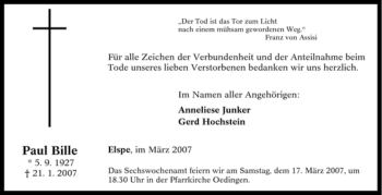 Traueranzeige von Paul Bille von Tageszeitung