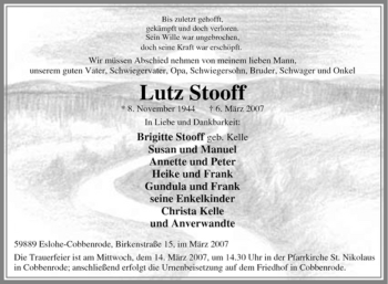 Traueranzeige von Lutz Stooff von Tageszeitung