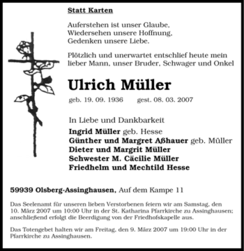 Traueranzeige von Ulrich Müller von Tageszeitung