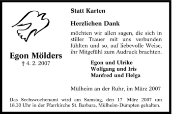 Traueranzeige von Egon Mölders von Tageszeitung