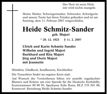 Traueranzeige von Heide Schmitz-Sander von Tageszeitung
