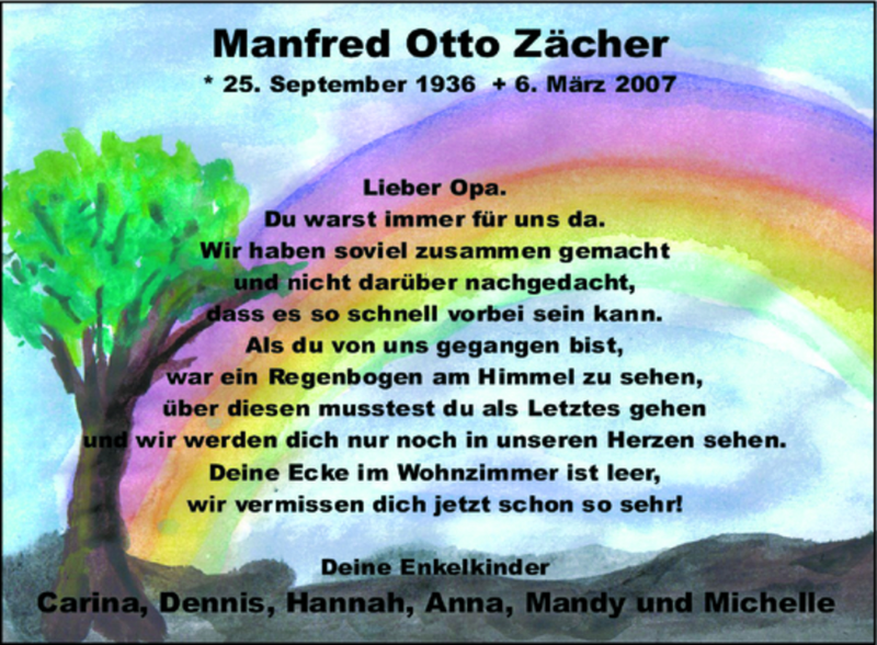  Traueranzeige für Manfred Otto Zächer vom 10.03.2007 aus Tageszeitung