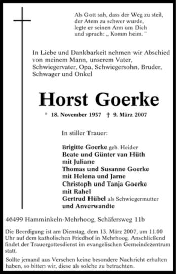 Traueranzeige von Horst Goerke von Tageszeitung