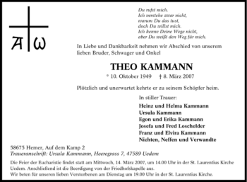 Traueranzeige von Theo Kammann von Tageszeitung