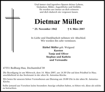 Traueranzeige von Dietmar Müller von Tageszeitung
