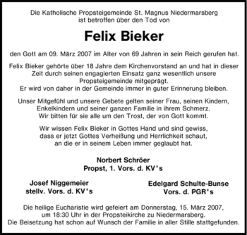 Traueranzeige von Felix Bieker von Tageszeitung