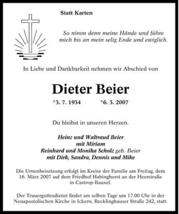 Traueranzeige von Dieter Beier von Tageszeitung