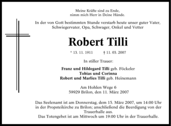 Traueranzeige von Robert Tilli von Tageszeitung