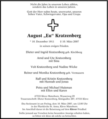 Traueranzeige von August Katzenberg von Tageszeitung