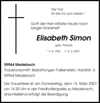 Traueranzeige von Elisabeth Simon von Tageszeitung