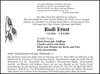 Traueranzeige von Rudi Ernst von Tageszeitung
