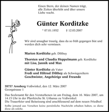 Traueranzeige von Günter Korditzke von Tageszeitung