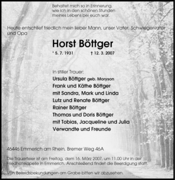 Traueranzeige von Horst Böttger von Tageszeitung