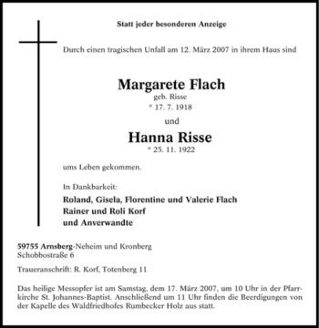 Traueranzeige von Margarete Flach von Tageszeitung