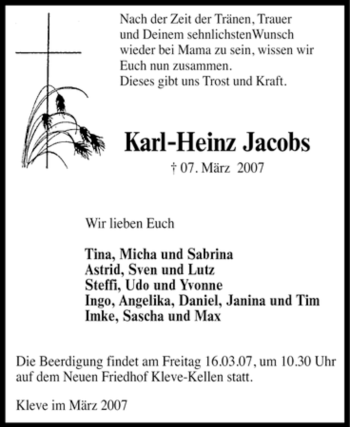Traueranzeigen von KarlHeinz Jacobs TrauerinNRW.de