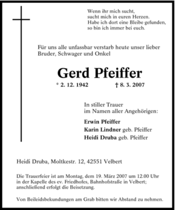 Traueranzeige von Gerd Pfeiffer von Tageszeitung