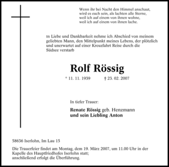 Traueranzeige von Rolf Rössig von Tageszeitung