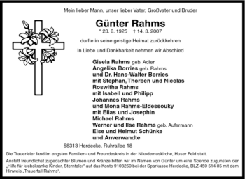 Traueranzeige von Günter Rahms von Tageszeitung