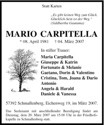 Traueranzeige von Mario Carpitella von Tageszeitung