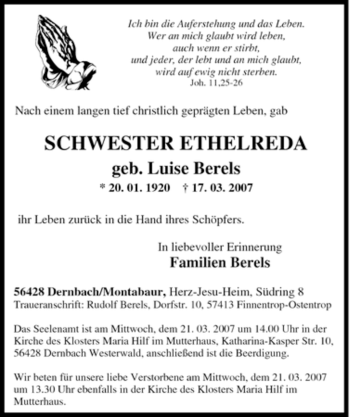 Traueranzeige von Luise Berels von Tageszeitung