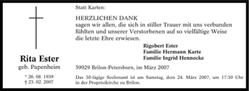 Traueranzeige von Rita Ester von Tageszeitung