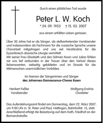 Traueranzeige von Peter L. W. Koch von Tageszeitung