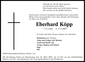 Traueranzeige von Eberhard Köpp von Tageszeitung
