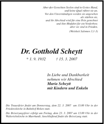 Traueranzeige von Gotthold Scheytt von Tageszeitung