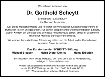Traueranzeige von Gotthold Scheytt von Tageszeitung