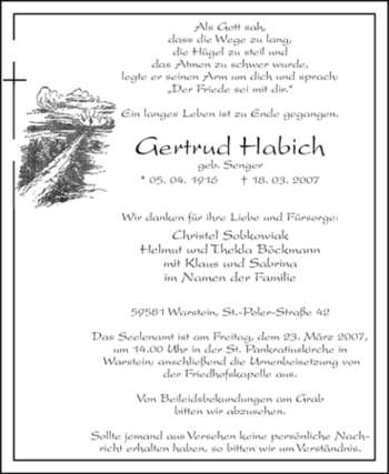 Traueranzeige von Gertrud Habich von Tageszeitung
