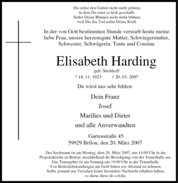 Traueranzeige von Elisabeth Harding von Tageszeitung