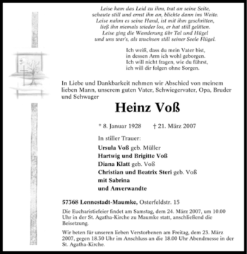 Traueranzeige von Heinz Voß von Tageszeitung
