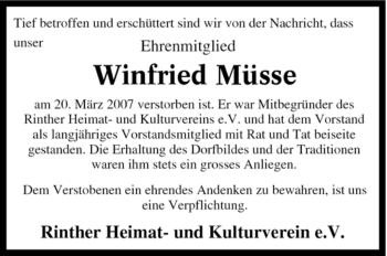 Traueranzeige von Winfried Müsse von Tageszeitung