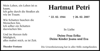Traueranzeige von Hartmut Petri von Tageszeitung