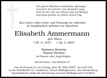 Traueranzeige von Elisabeth Ammermann von Tageszeitung