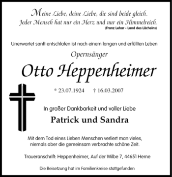Traueranzeige von Otto Heppenheimer von Tageszeitung