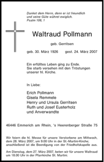 Traueranzeige von Waltraud Pollmann von Tageszeitung