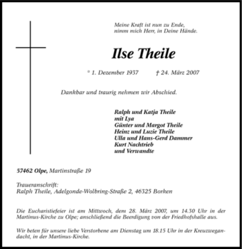 Traueranzeige von Ilse Theile von Tageszeitung